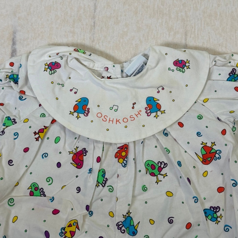 Vintage OshKosh Baby Romper 3-6 Months Birds Musical Print USA Made Bubble - Picture 2 of 8